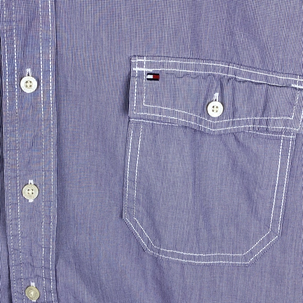 Tommy Hilfiger Blue Custom-Fit Check Print Button - Picture 4 of 7